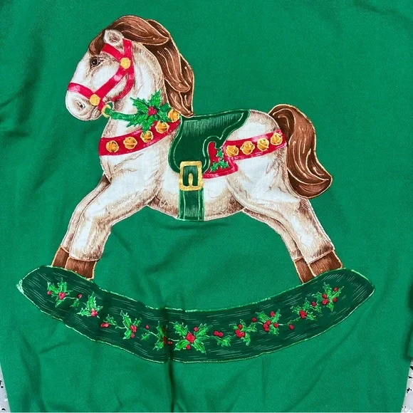 Tultex Green XL Rocking Horse Ugly Christmas Holiday Sweater Sweatshirt - Picture 4 of 15